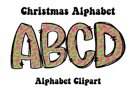 Christmas Alphabet Green Leopard Doodle Graphics for Festive Brands