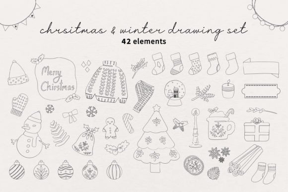 Cute Line Christmas Graphics for Holiday Product Creation
