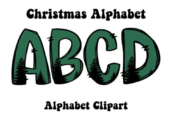 Green Christmas Tree Alphabet Graphics for Editorial Joy