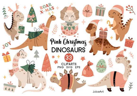 Pink Christmas Dinosaur Clipart: A Designer's Graphics Review
