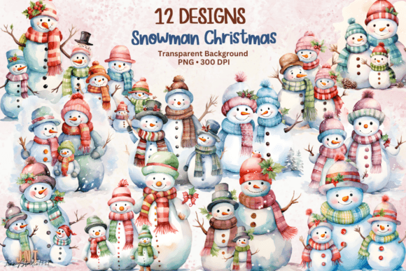 Snowman Family Clipart for Business Graphics & Illustrations